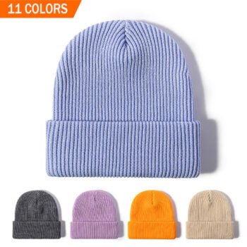Customizable Designer Blank Knitted Beanie Hats Wholesale Winter Cuffless Knit Cap with Custom Logo Embroidery
